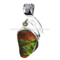 Beautiful Ammolite And Peridot Gemstone 925 Sterling Silver Pendant Jewelry